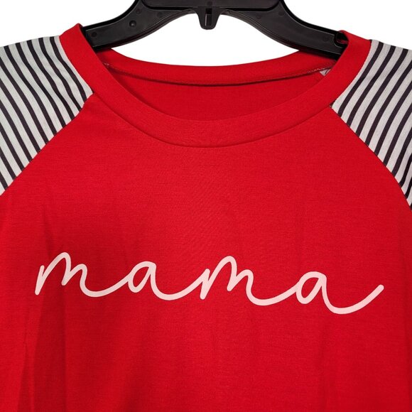 Mama Red Long Sleeve Raglan T-Shirt With Striped & Leopard Print Accents X-Large - Picture 4 of 8